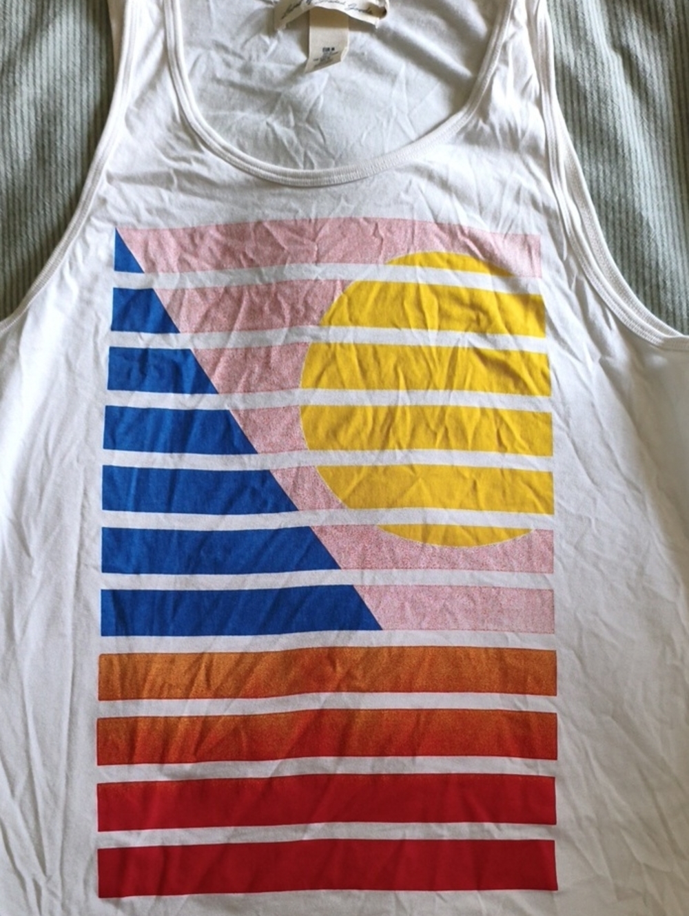H&M White Tank Top with Blue, Yellow, Pink and Red Graphic